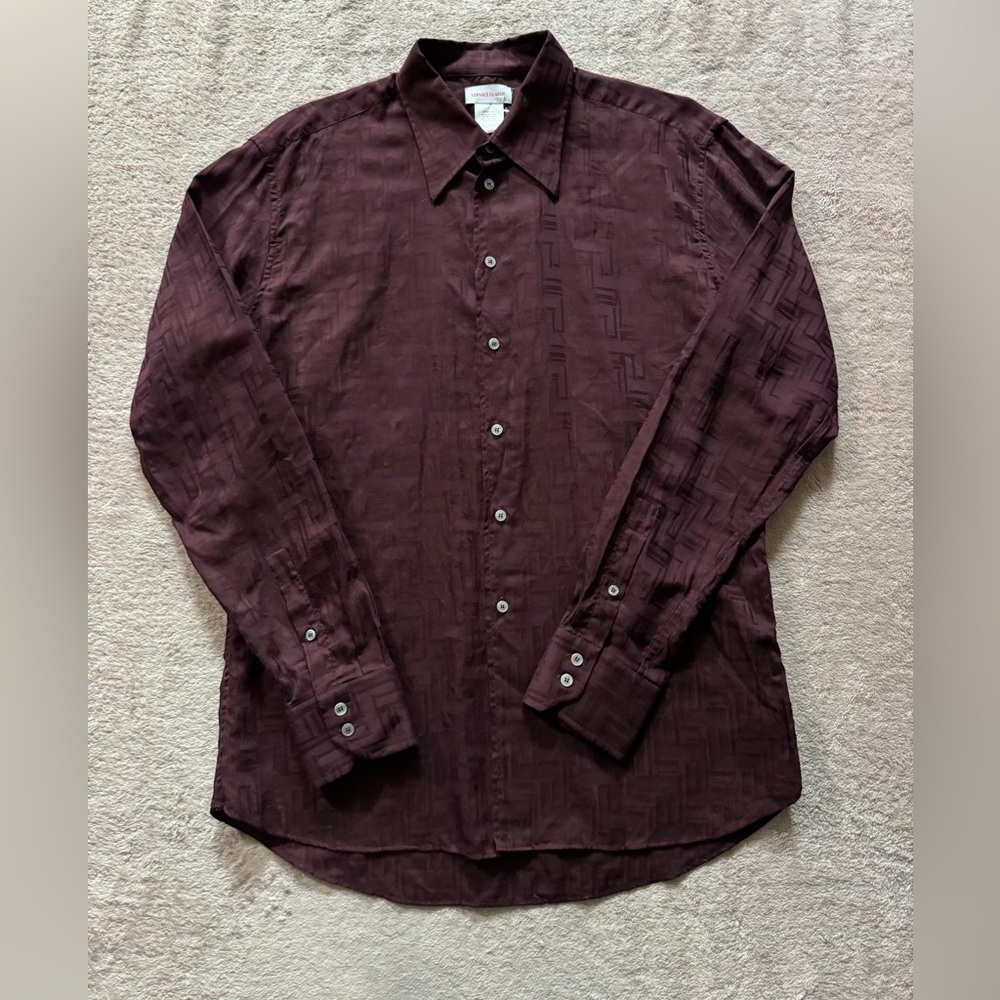 VERSACE MENS CLASSIC BURGUNDY TEXTURED CHECK MADE IN ITALY Sz 43-17